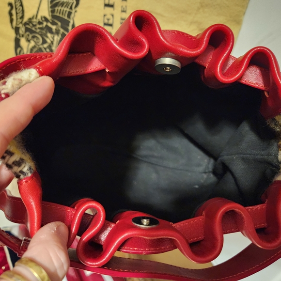 Burberry Plaid Wool Bag with Red Leather Trim - Picture 12 of 16